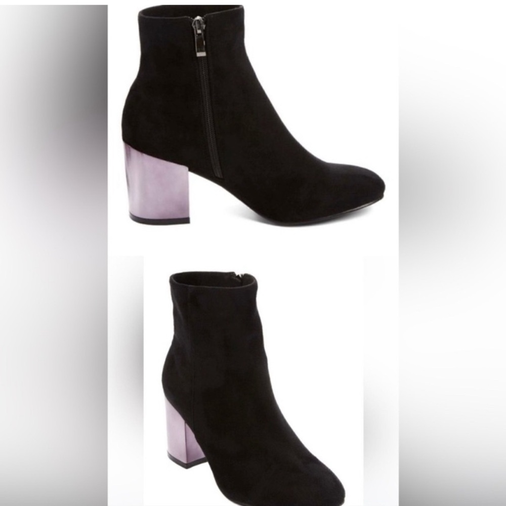 New w/box Elegant Black crushed Velvet Ankle Boots w/shiny mirrored heels.